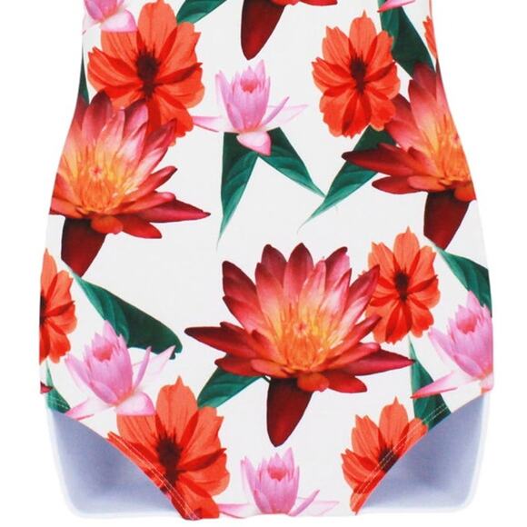 Swimsuit Classic Racer Style One Piece in Tropical Floral Size X-Small - Picture 7 of 7
